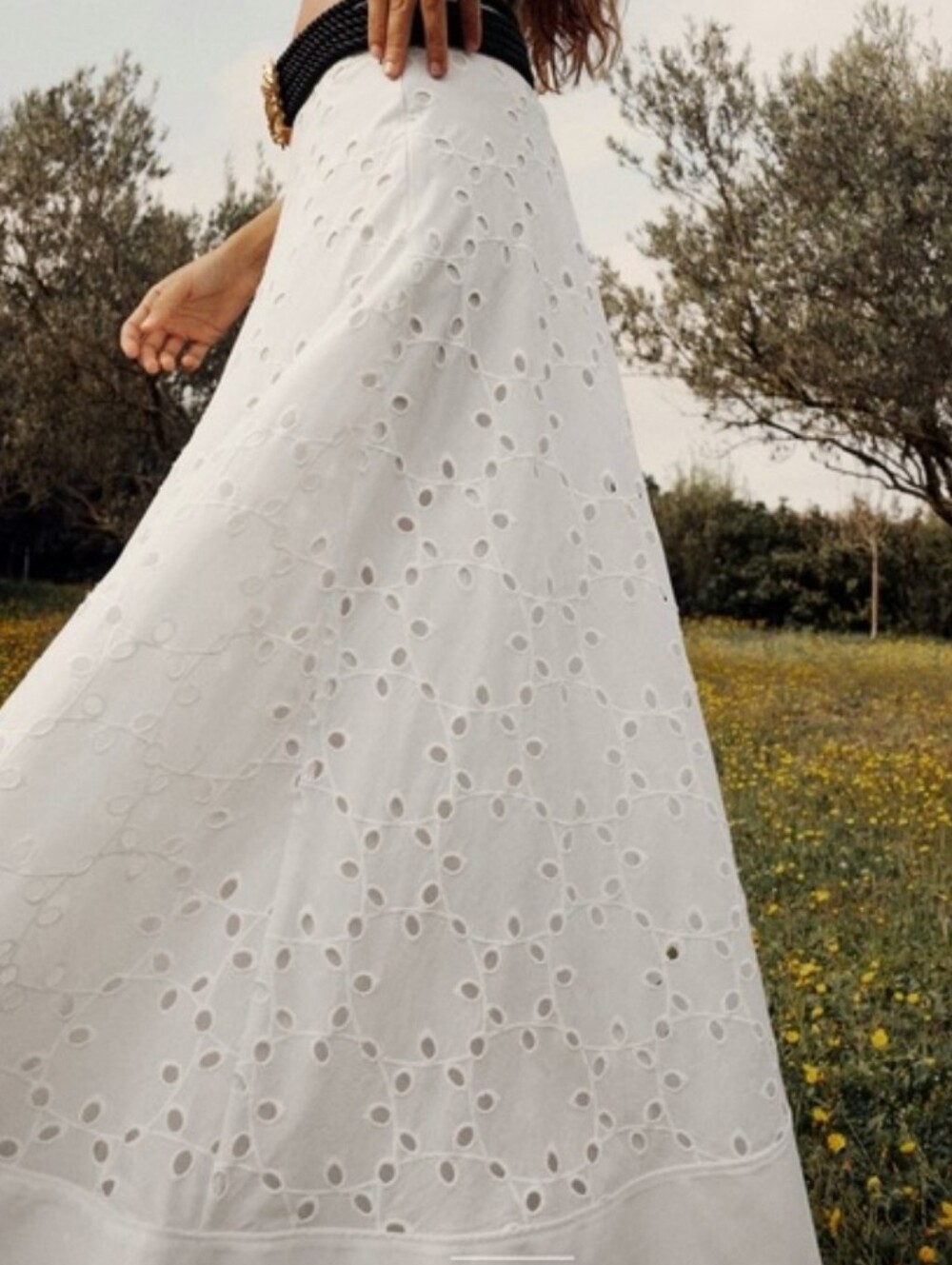 NWT Zara White Eyelet Maxi Skirt XL